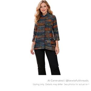 Art Jacket Lagenlook Swing Coat Multicolor Textured Knit Oversized L XL